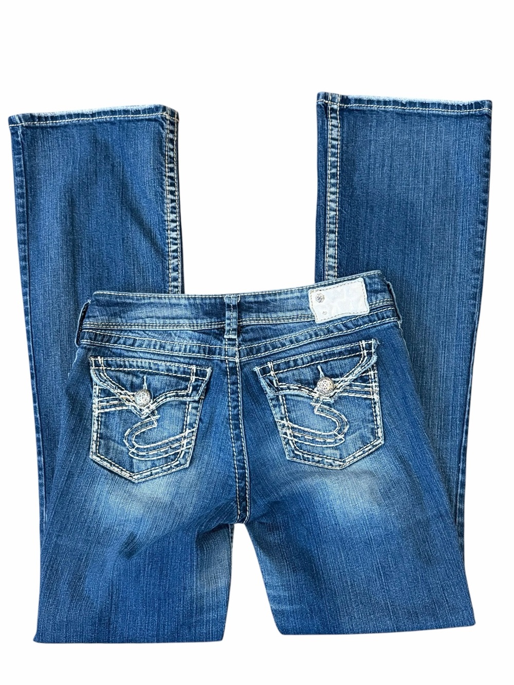 Silver Jeans Suki Women’s Size 29x34 Bootcut Medium Wash Mid Rise Thick Stitch